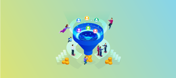 Coworkers sitting around sales funnel