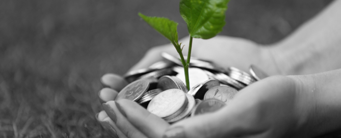 woman holding change with plant